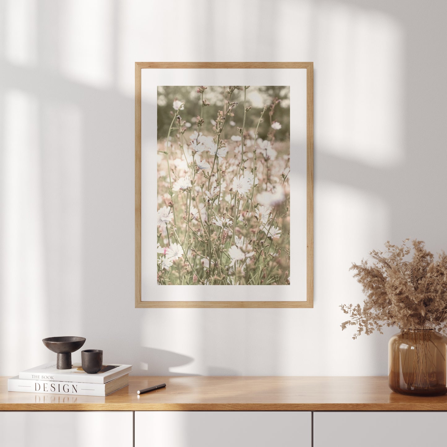 Boho poster with a photo of a blooming meadow