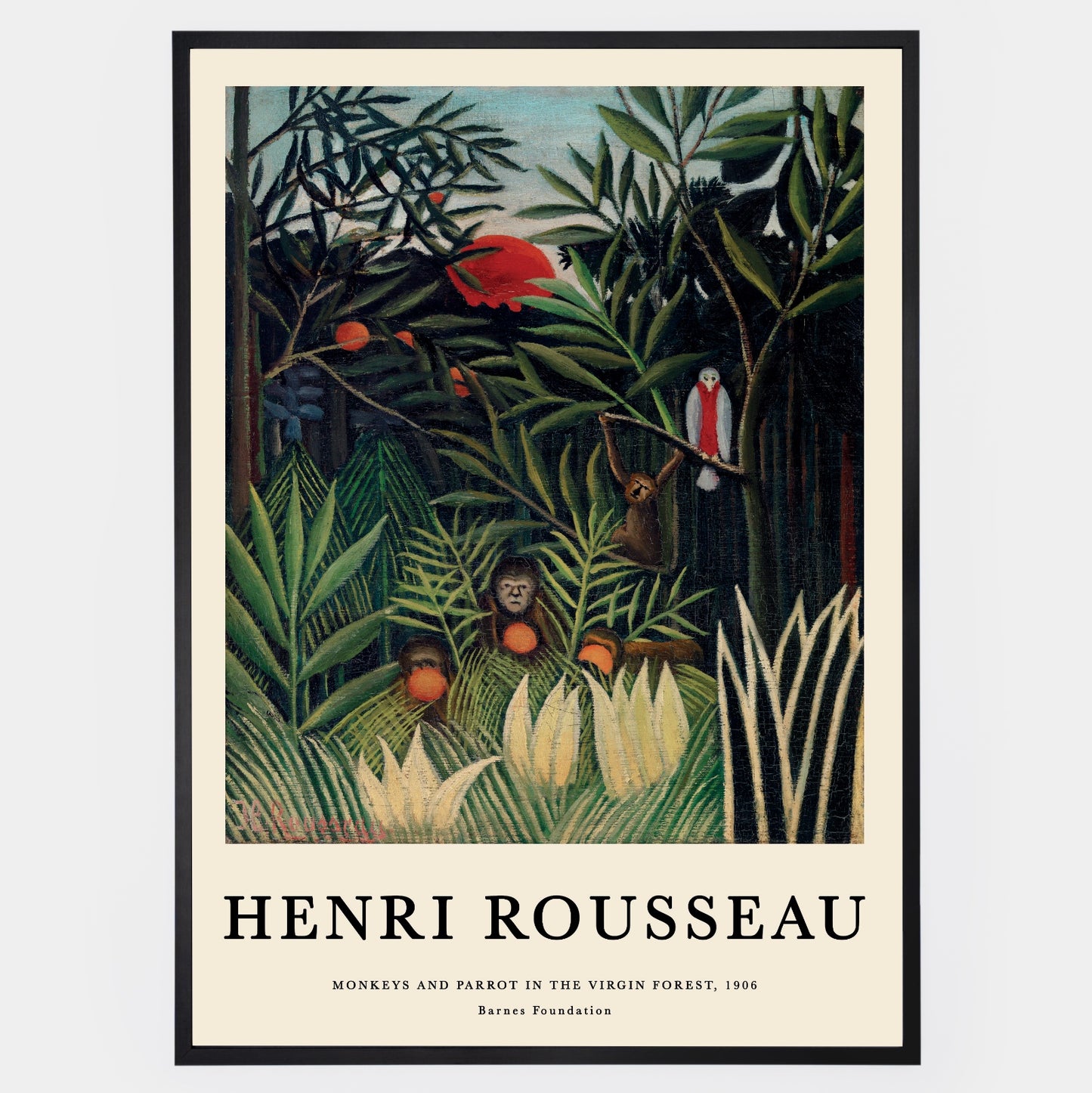 Monkeys and Parrot in the Virgin Forest Poster | Henri Rousseau