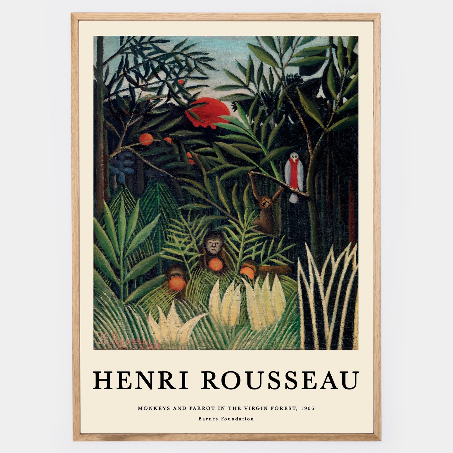 Monkeys and Parrot in the Virgin Forest Poster | Henri Rousseau