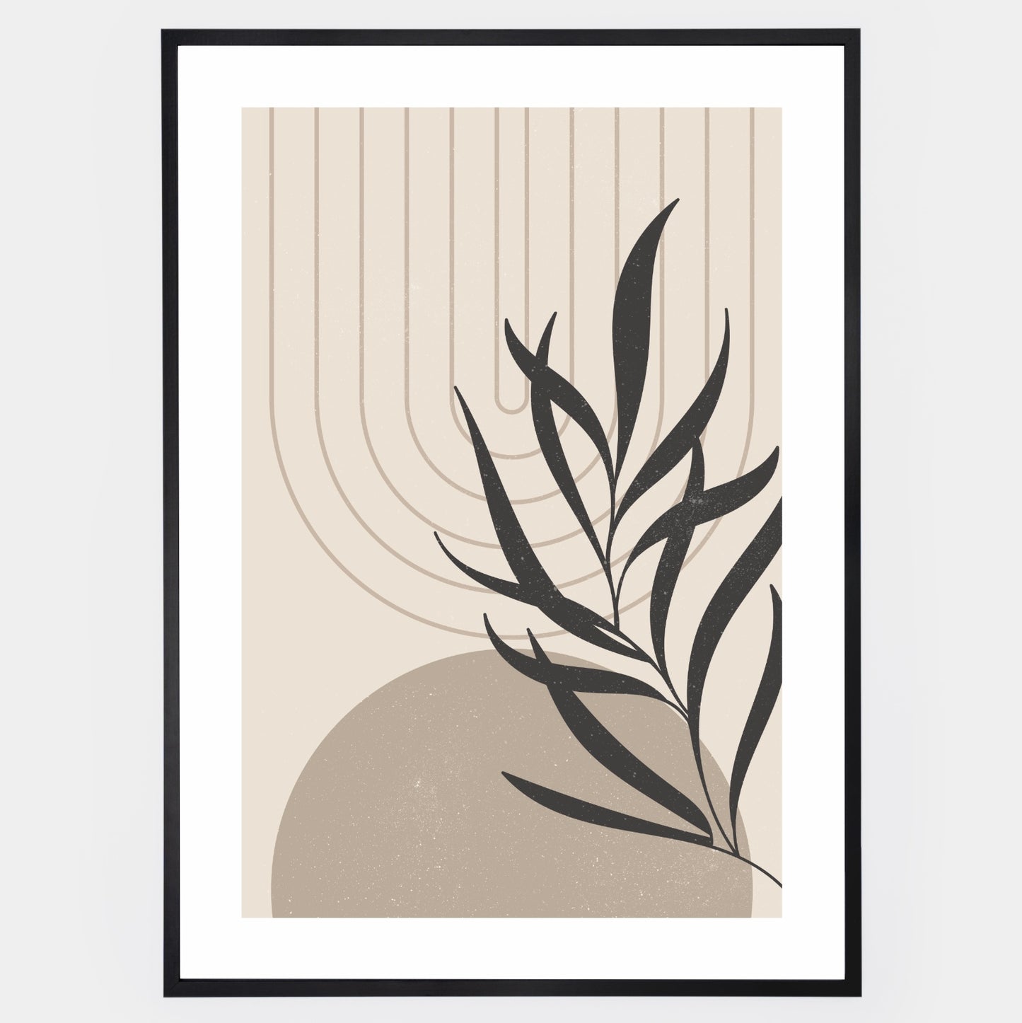 Boho poster of geometric shapes with leaf silhouette