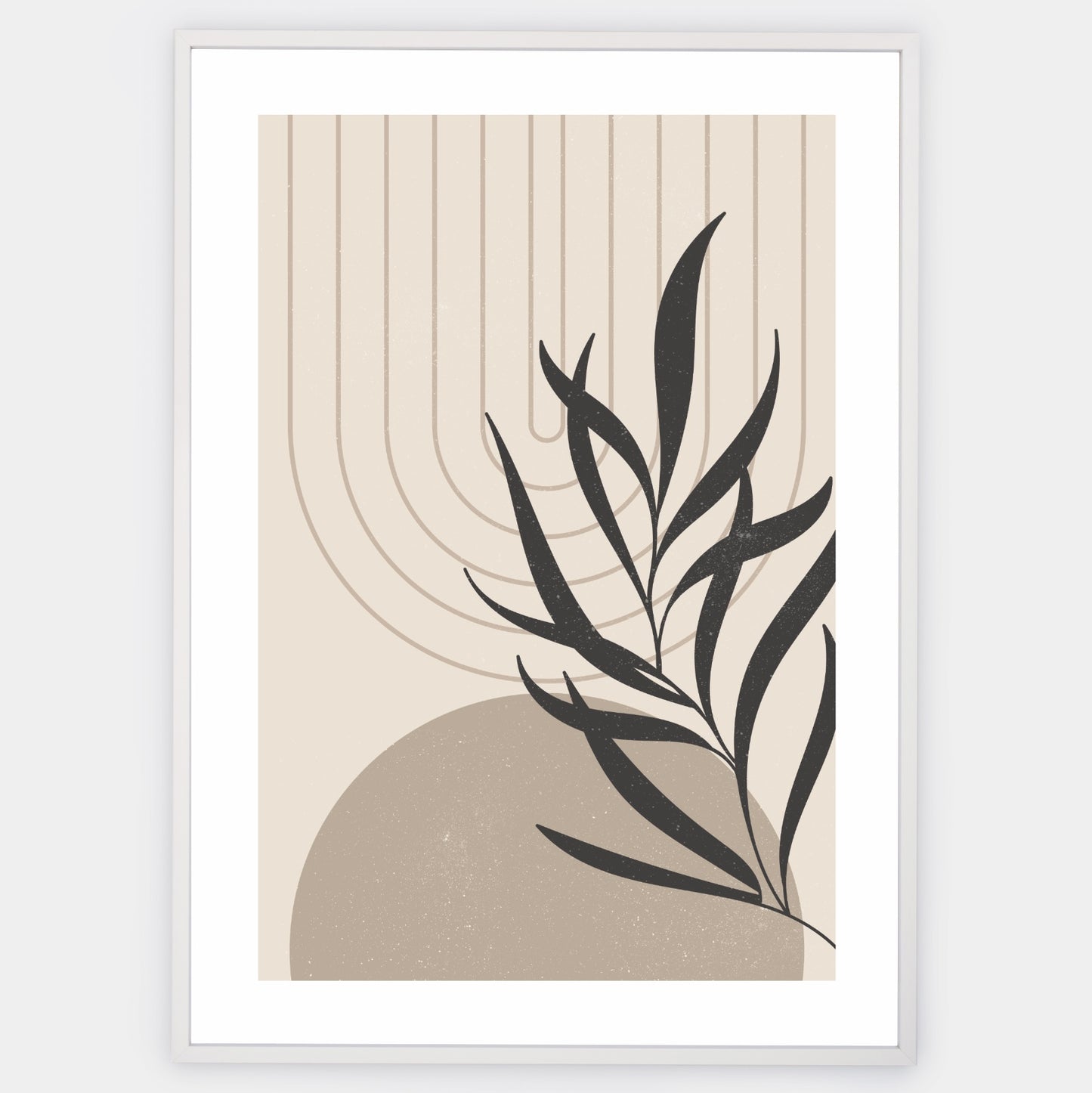 Boho poster of geometric shapes with leaf silhouette