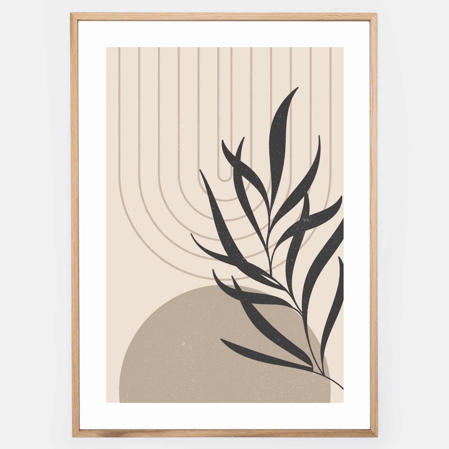 Boho poster of geometric shapes with leaf silhouette