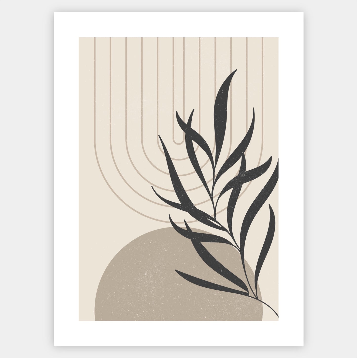 Boho poster of geometric shapes with leaf silhouette