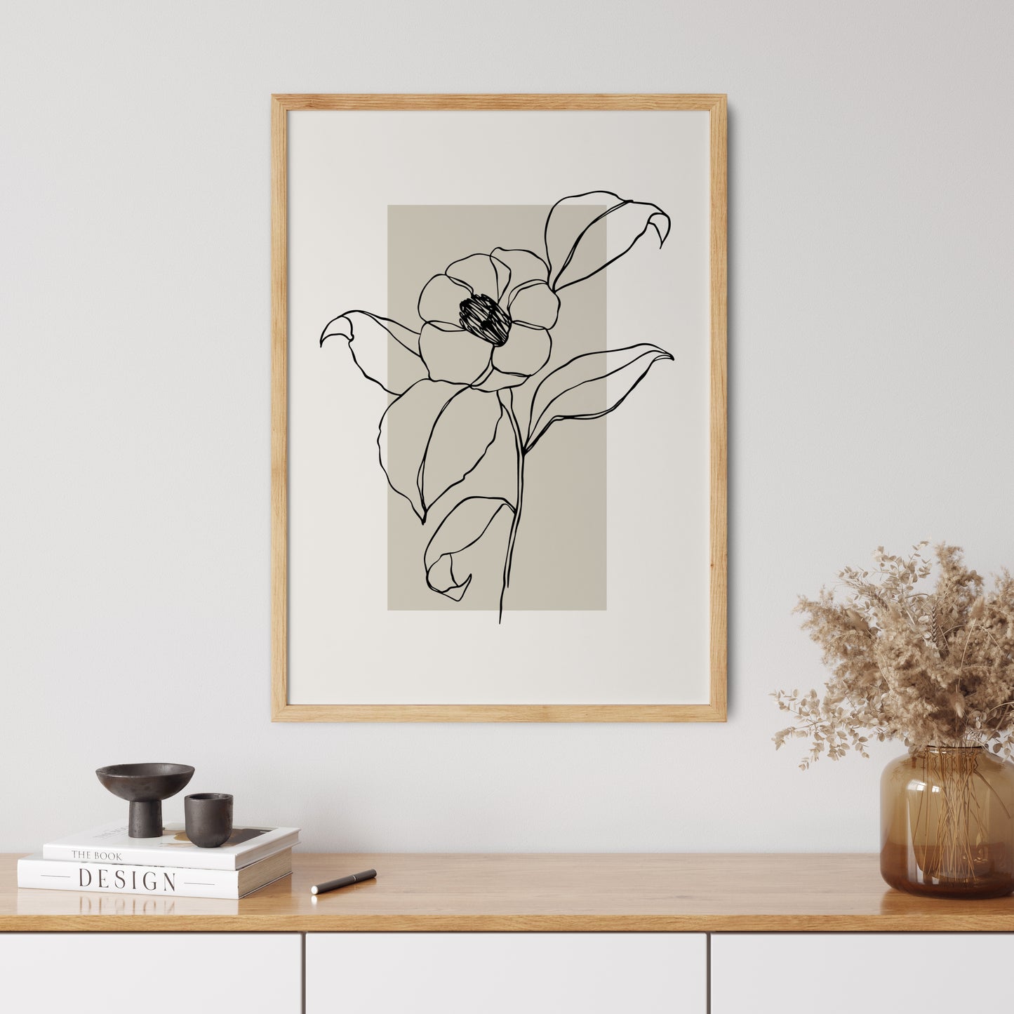 Boho Plakát s grafikou kvetoucí rostliny