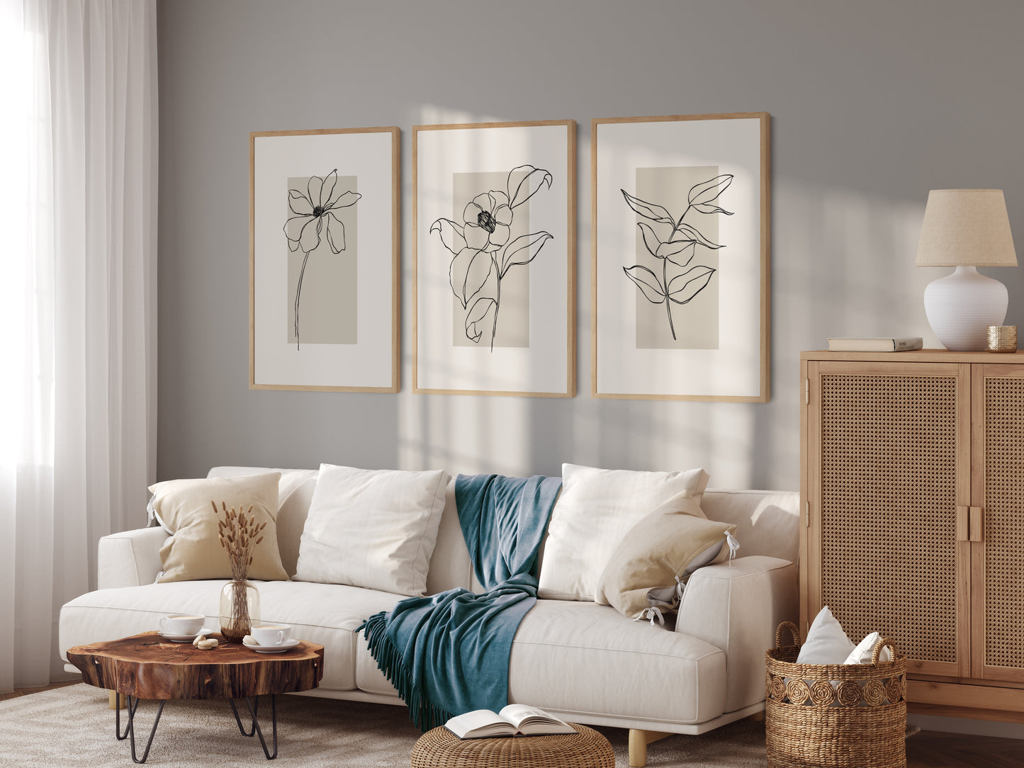 Boho Plakát s grafikou kvetoucí rostliny